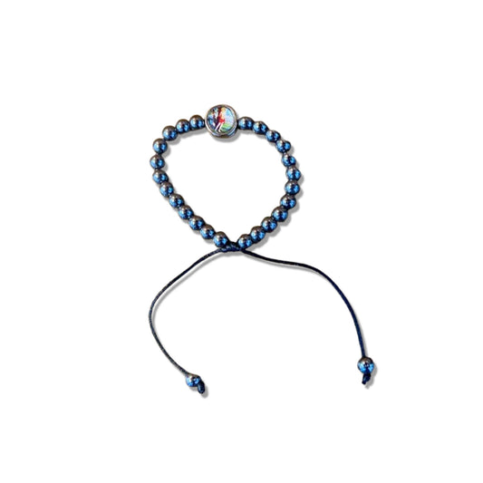 PULSEIRA HEMATITA REGULÁVEL COM MEDALHA RESINADA SÃO SEBASTIÃO (6 UNIDADES)