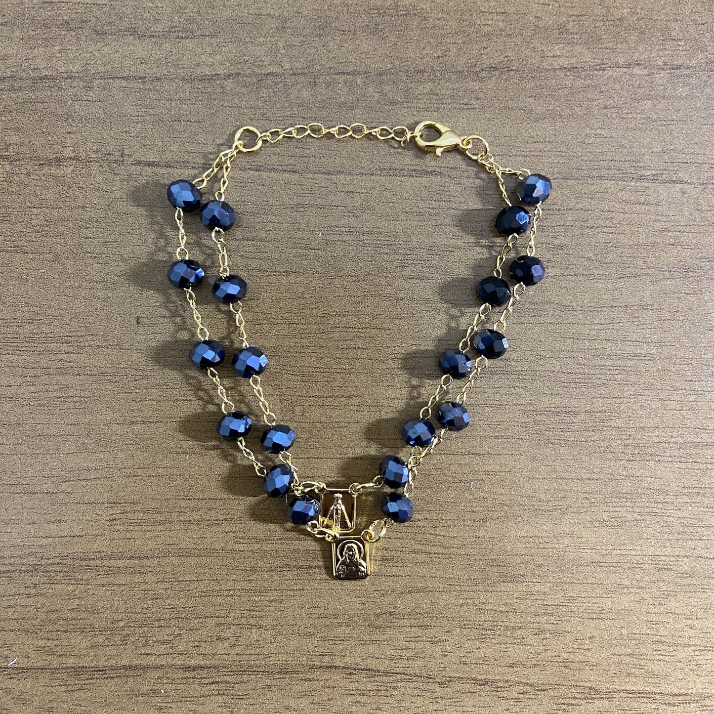 PULSEIRA ESCAPULARIO CRISTAL AZUL PETRÓLEO (3 UNIDADES)