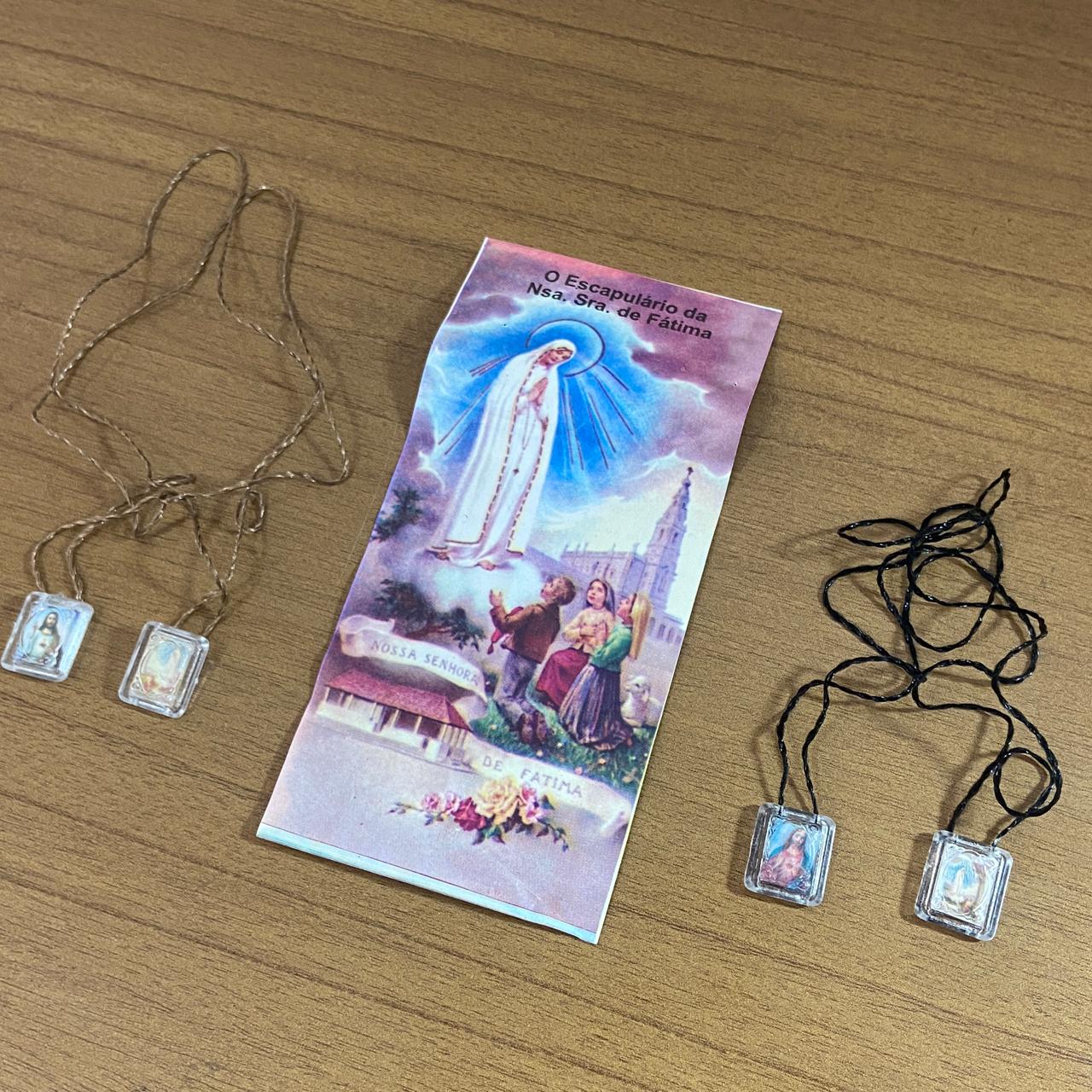 ESCAPULÁRIO CORDINHA SAGRADO CORAÇÃO DE JESUS E NOSSA SENHORA DE FÁTIMA (12 UNIDADES)