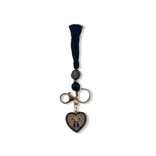 CHAVEIRO LUXO COM MOSQUETE NOSSA SENHORA APARECIDA COM POMPOM PRETO (1 UNIDADE)