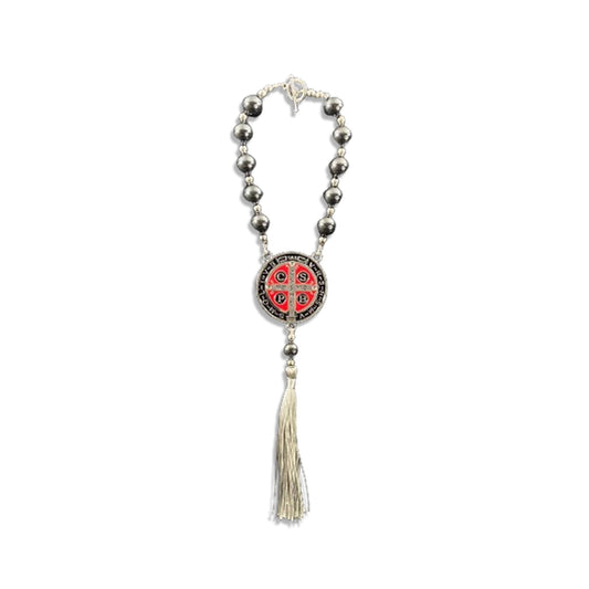 DEZENA PARA CARRO HEMATITA MEDALHA SÃO BENTO 12 MM (1 UNIDADE)