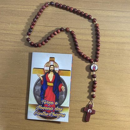 TERÇO DE MADEIRA SANTAS CHAGAS 8MM (3 UNIDADES)