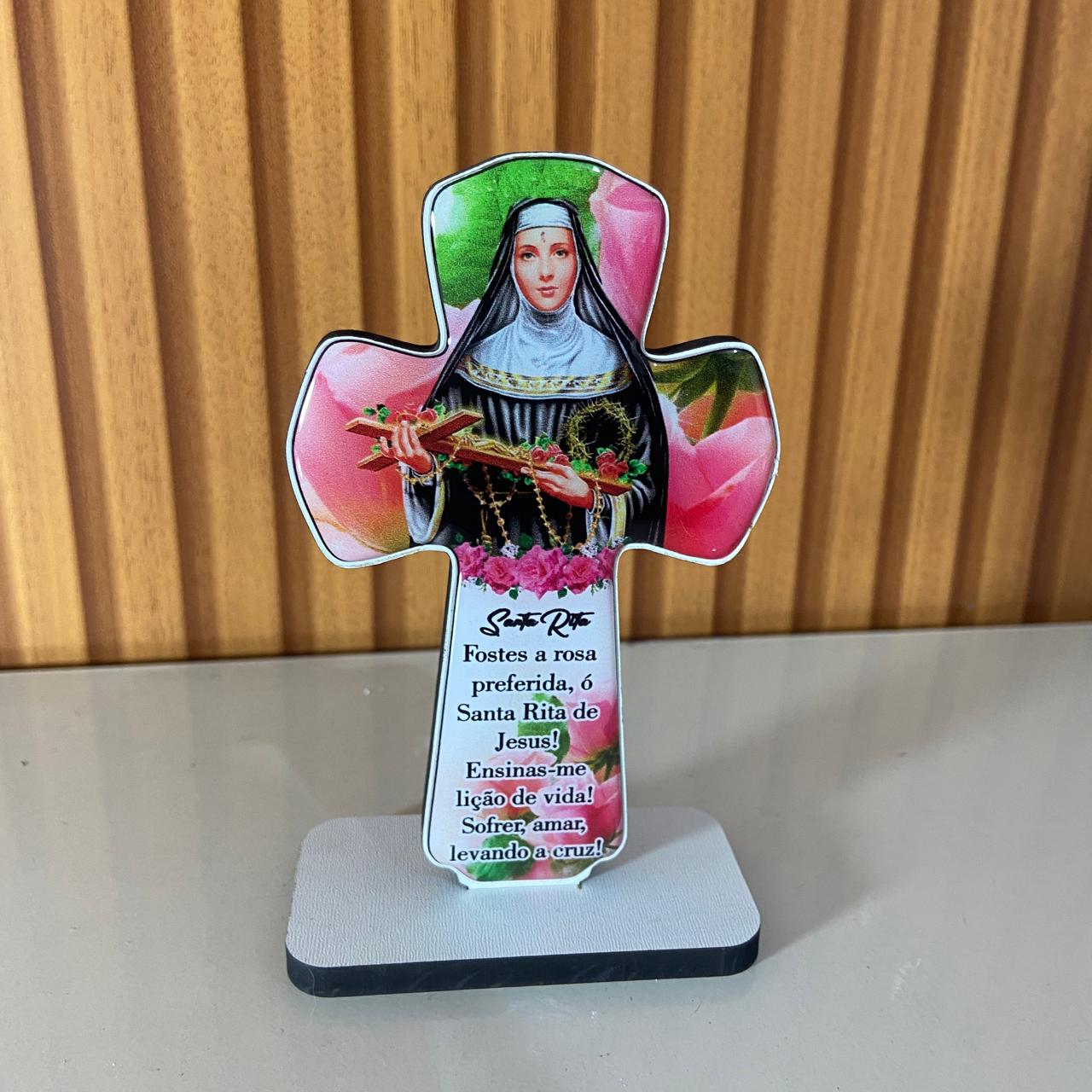 IMAGEM DE MESA MDF CRUZ RESINADA SANTA RITA DE CÁSSIA (1 UNIDADE)
