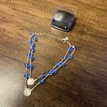 PULSEIRA ESCAPULÁRIO CRISTAL AZUL TRANSPARENTE MEDALHA SÃO BENTO  (3 UNIDADES)
