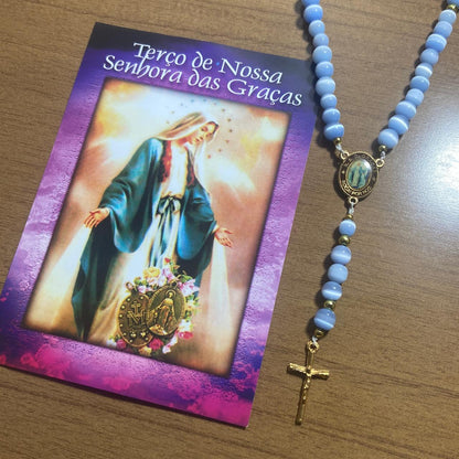 TERÇO PÉROLA AZUL NOSSA SENHORA DAS GRAÇAS 6MM (1 UNIDADE)