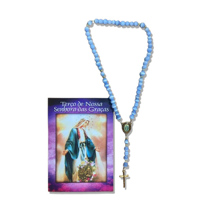 TERÇO PÉROLA AZUL NOSSA SENHORA DAS GRAÇAS 6MM (1 UNIDADE)