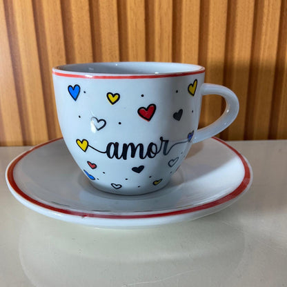 XÍCARA COM PIRES AMOR MOD2 200ML (1 UNIDADE)