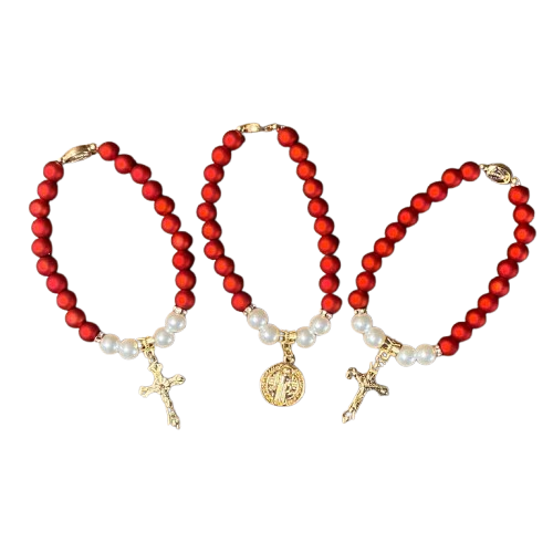 PULSEIRA PÉROLA VERMELHA COM PINGENTE MODELOS SORTIDOS  (03 UNIDADE)
