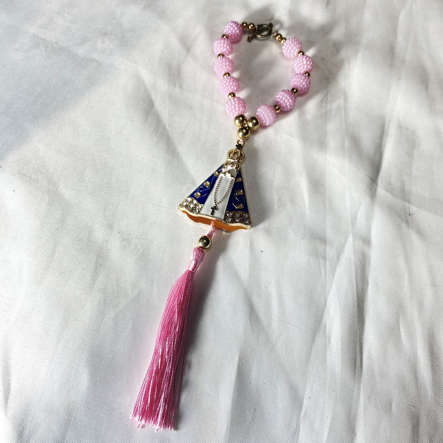 DEZENA PARA CARRO NOSSA SENHORA APARECIDA AMORA ROSA 10MM (3 UNIDADES)