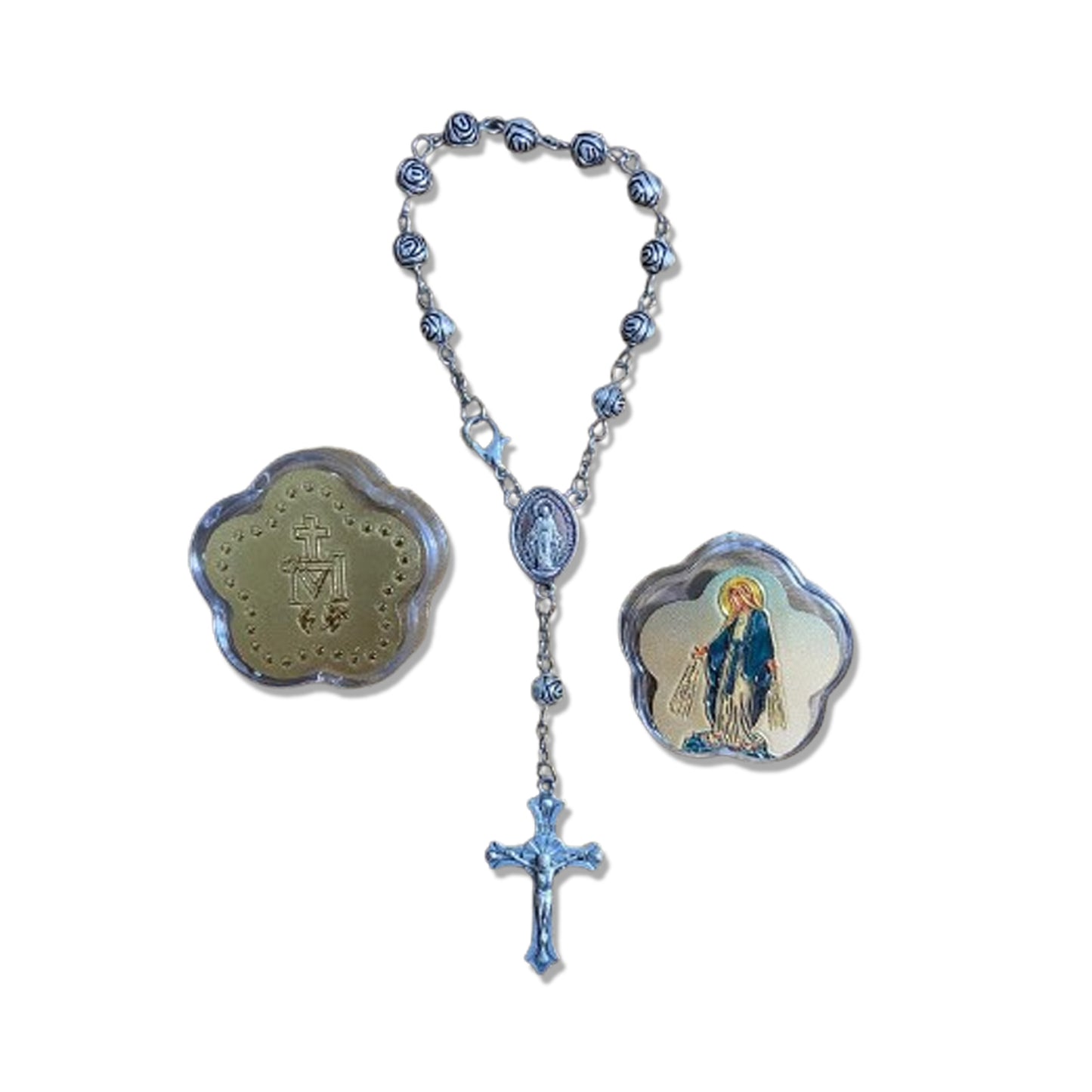 DEZENA DE METAL CONTA DE ROSAS NOSSA SENHORA DAS GRAÇAS 06MM  (6 UNIDADES)