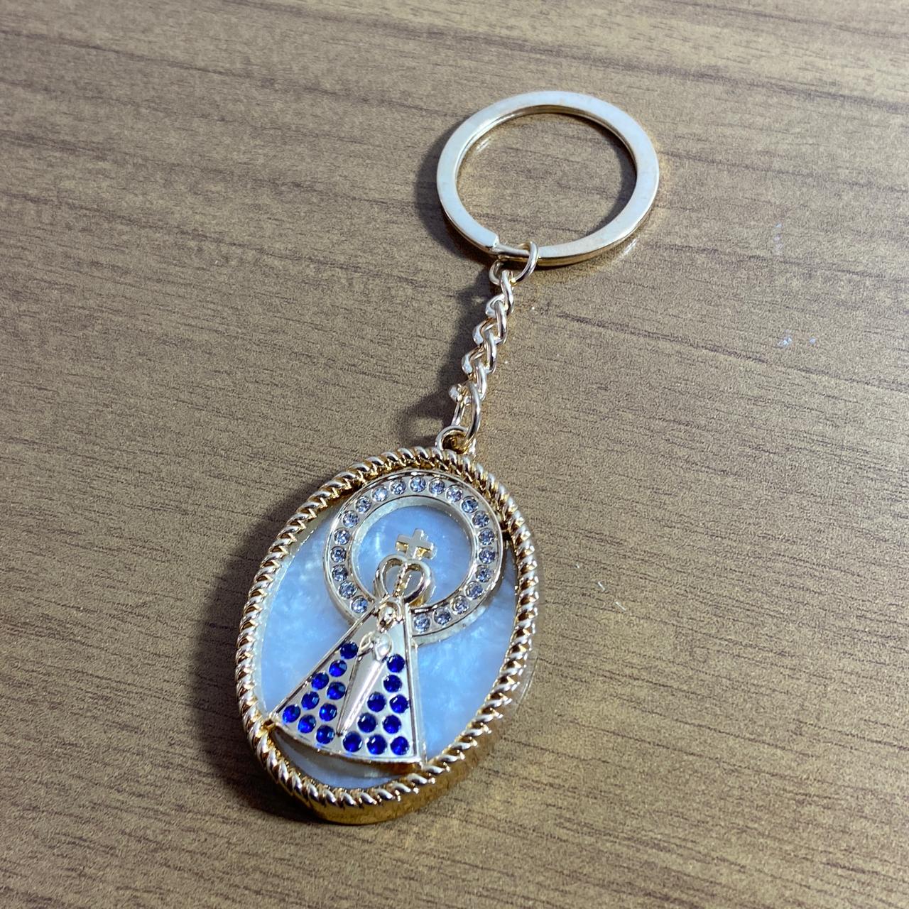 CHAVEIRO LUXO NOSSA SENHORA APARECIDA MADREPÉROLA COM STRASS MOD2 (6 UNIDADES)
