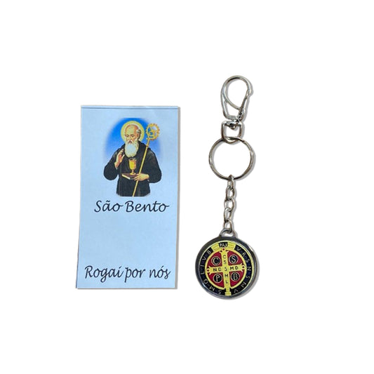 CHAVEIRO METAL DUPLA FACE COM MOSQUETE MEDALHA SÃO BENTO (6 UNIDADES)