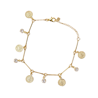 PULSEIRA DOURADA MEDALHAS DE  SÃO BENTO E PONTO DE LUZ  (3 UNIDADES)