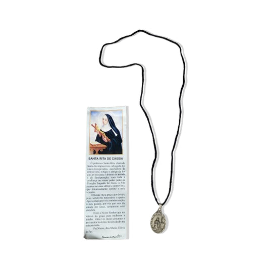 CORDÃO COM MEDALHA PRATA VELHA SANTA RITA  (1 UNIDADES)