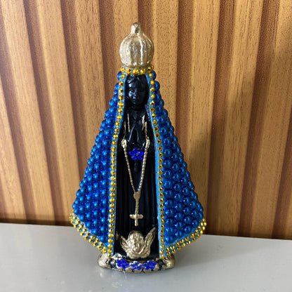 IMAGEM DE GESSO NOSSA SENHORA APARECIDA PÉROLA AZUL 14CM (1 UNIDADE)