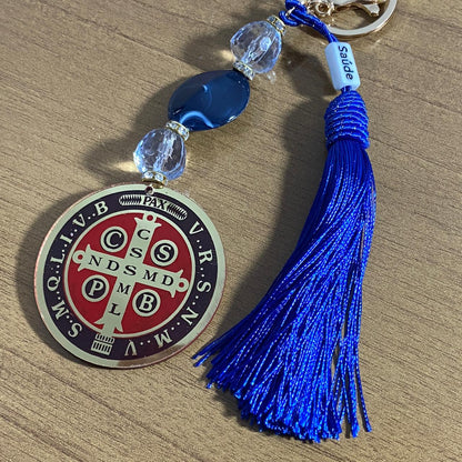 CHAVEIRO DE PEDRARIAS MEDALHA SÃO BENTO EM ACRÍLICO (1 UNIDADE)