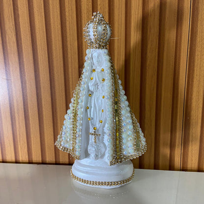 IMAGEM DE GESSO NOSSA SENHORA APARECIDA PÉROLA COM STRASS MOD17 23CM (1 UNIDADE)