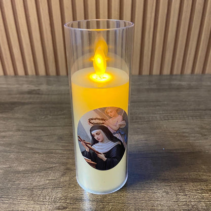 VELA ELETRÔNICA NO COPO DE ACRÍLICO SANTA RITA DE CÁSSIA 15CM (1 UNIDADE)