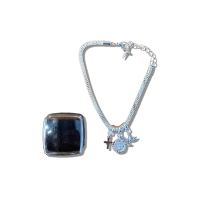 PULSEIRA PRATEADA MEDALHA SÃO BENTO COM STRASS (6 UNIDADES)