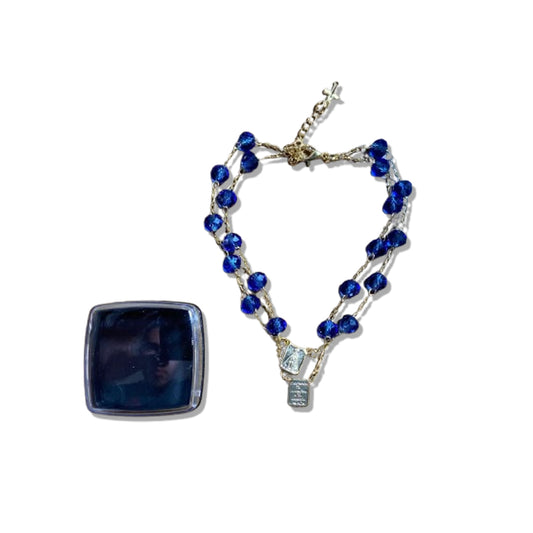PULSEIRA ESCAPULARIO CRISTAL AZUL TRANSPARENTE (3 UNIDADES)
