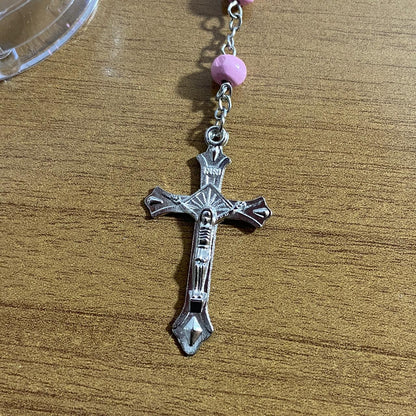 TERÇO DE MADEIRA ROSA EUCARISTIA 06MM (6 UNIDADES)