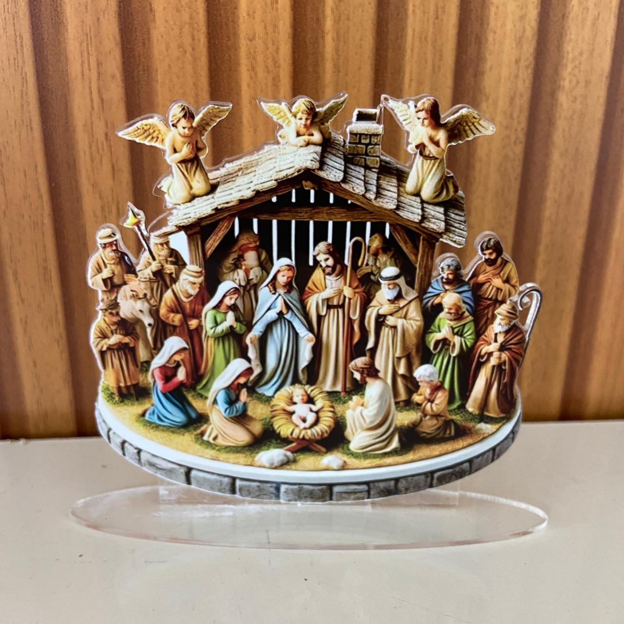 ADORNO DE MESA ACRÍLICO RESINADO PRESÉPIO 10,5CM (1 UNIDADE)