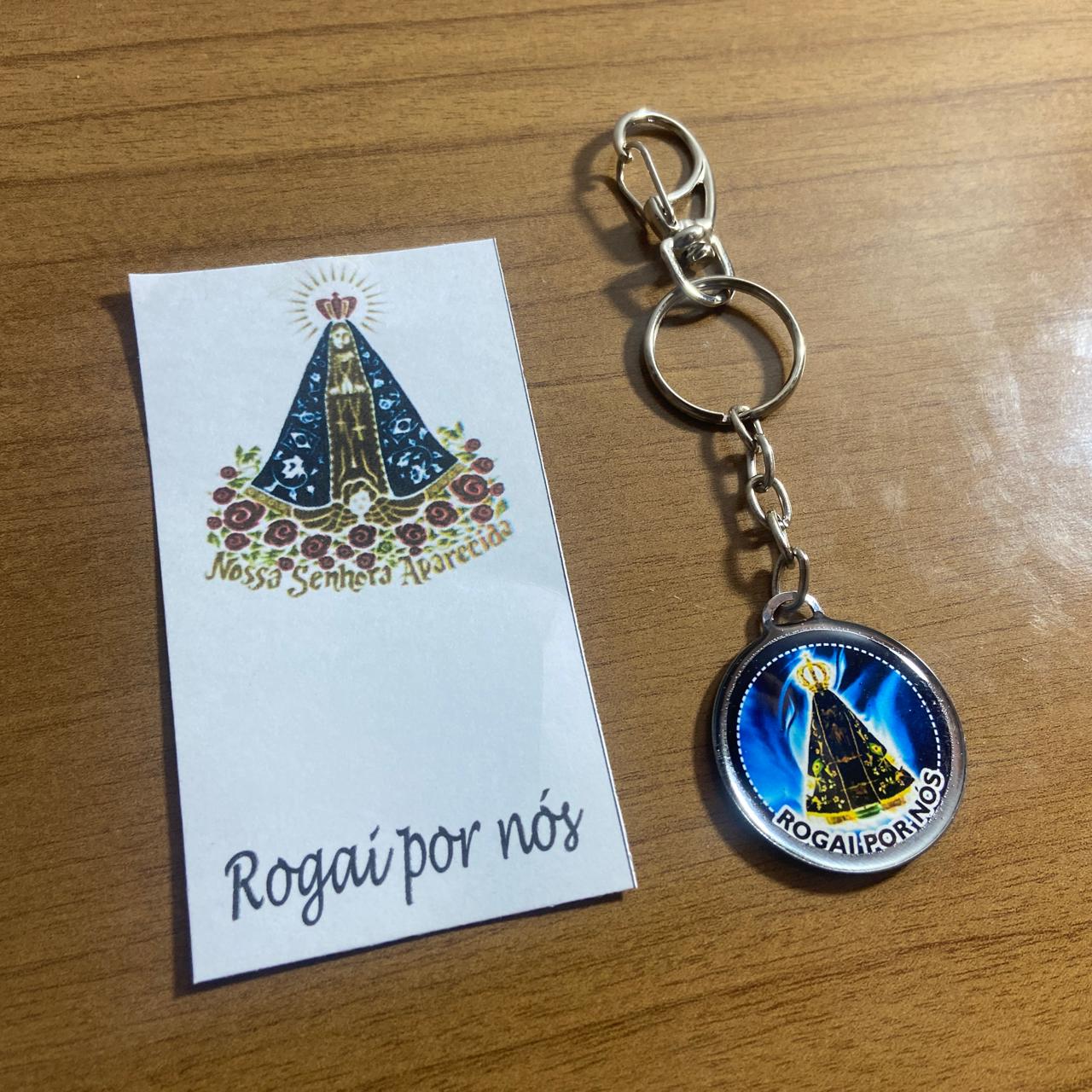 CHAVEIRO METAL DUPLA FACE COM MOSQUETE NOSSA SENHORA APARECIDA (6 UNIDADES)