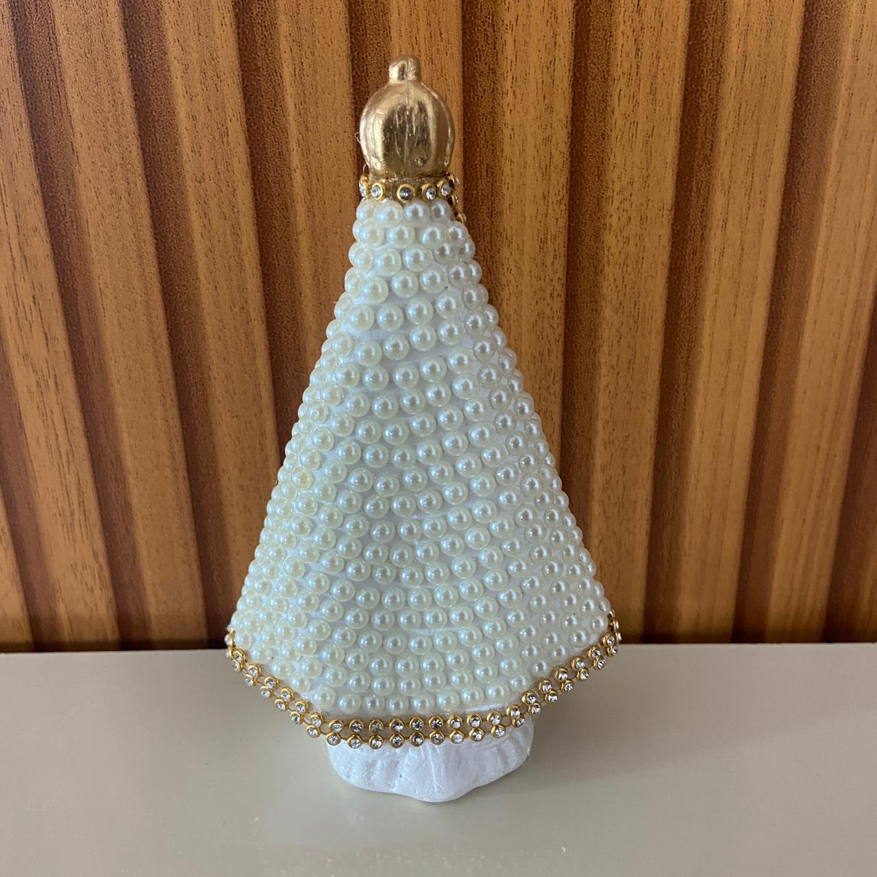 IMAGEM DE GESSO NOSSA SENHORA APARECIDA BRANCA COM PÉROLA E STRASS 14CM (1 UNIDADE)