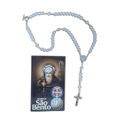 TERÇO PÉROLA MEDALHA SÃO BENTO 08MM  ( 1 UNIDADES)