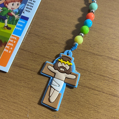 TERÇO DA CRIANÇA ANJO DA GUARDA AZUL CONTA COLORIDA 08MM (1 UNIDADE)