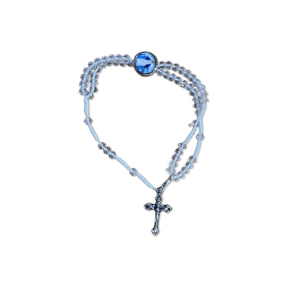 TERÇO PULSEIRA CRISTAL TRANSPARENTE COM MEDALHA RESINADA NOSSA SENHORA DAS GRAÇAS  (3 UNIDADES)