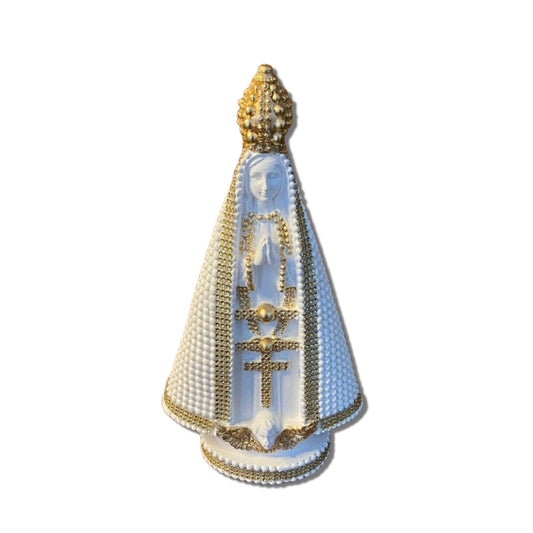 IMAGEM DE GESSO NOSSA SENHORA APARECIDA BRANCA COM STRASS DURADO 39CM (1 UNIDADE)
