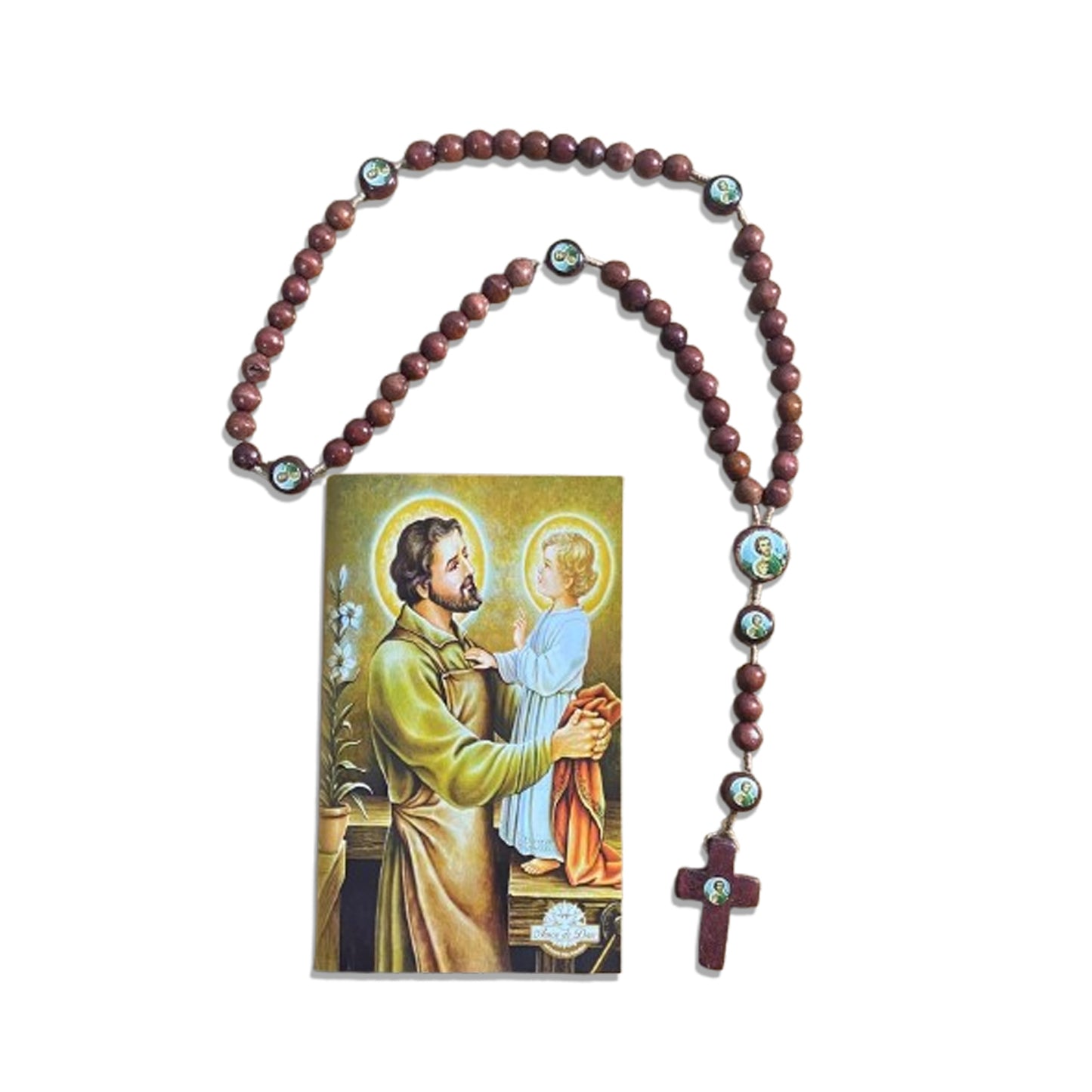 TERÇO DE MADEIRA SÃO JOSÉ 7 MEDALHAS MOD3 08MM (3 UNIDADES)