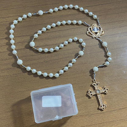 TERÇO DE NOIVA DOURADO PÉROLA NOSSA SENHORA APARECIDA 08MM MOD2 (1 UNIDADE)