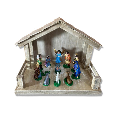 CASINHA COM PRESÉPIO DE RESINA NACIONAL 12 PEÇAS 07CM (CONJUNTO)