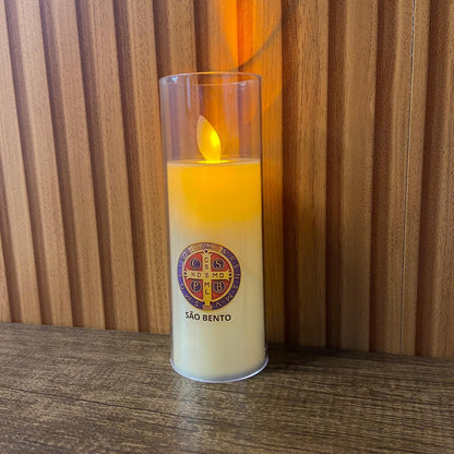 VELA ELETRÔNICA NO COPO DE ACRÍLICO MEDALHA SÃO BENTO 15CM (1 UNIDADE)