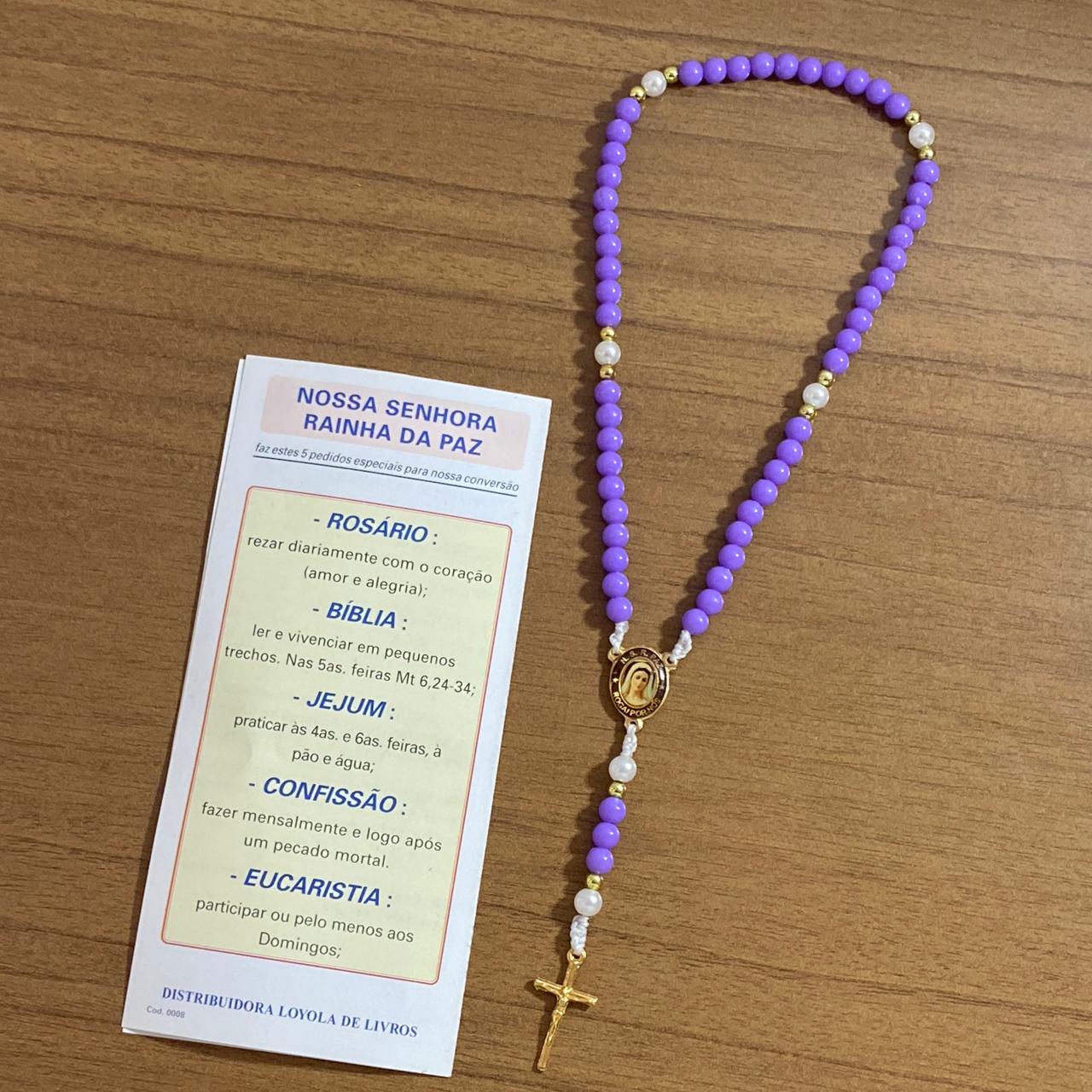 TERÇO PÉROLA ROXA  NOSSA SENHORA RAINHA DA PAZ 6MM (1 UNIDADE)