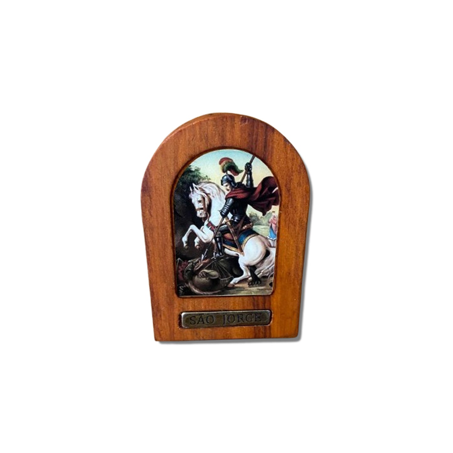 ADORNO DE MESA MADEIRA RESINADA SÃO JORGE 11CM (1 UNIDADE)