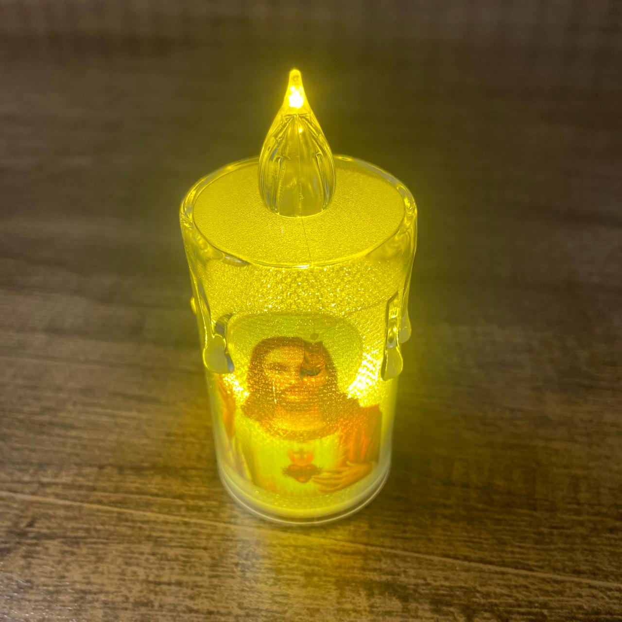 VELA ELETRÔNICA TRANSPARENTE SAGRADO CORAÇÃO DE JESUS  08CM MOD2 ( 3 UNIDADES)