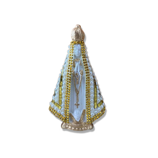 IMAGEM DE GESSO NOSSA SENHORA APARECIDA DOURADA COM MANTO ESPELHADO 14CM (1 UNIDADE)