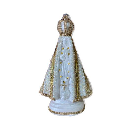 IMAGEM DE GESSO NOSSA SENHORA APARECIDA PÉROLA COM STRASS MOD17 23CM (1 UNIDADE)