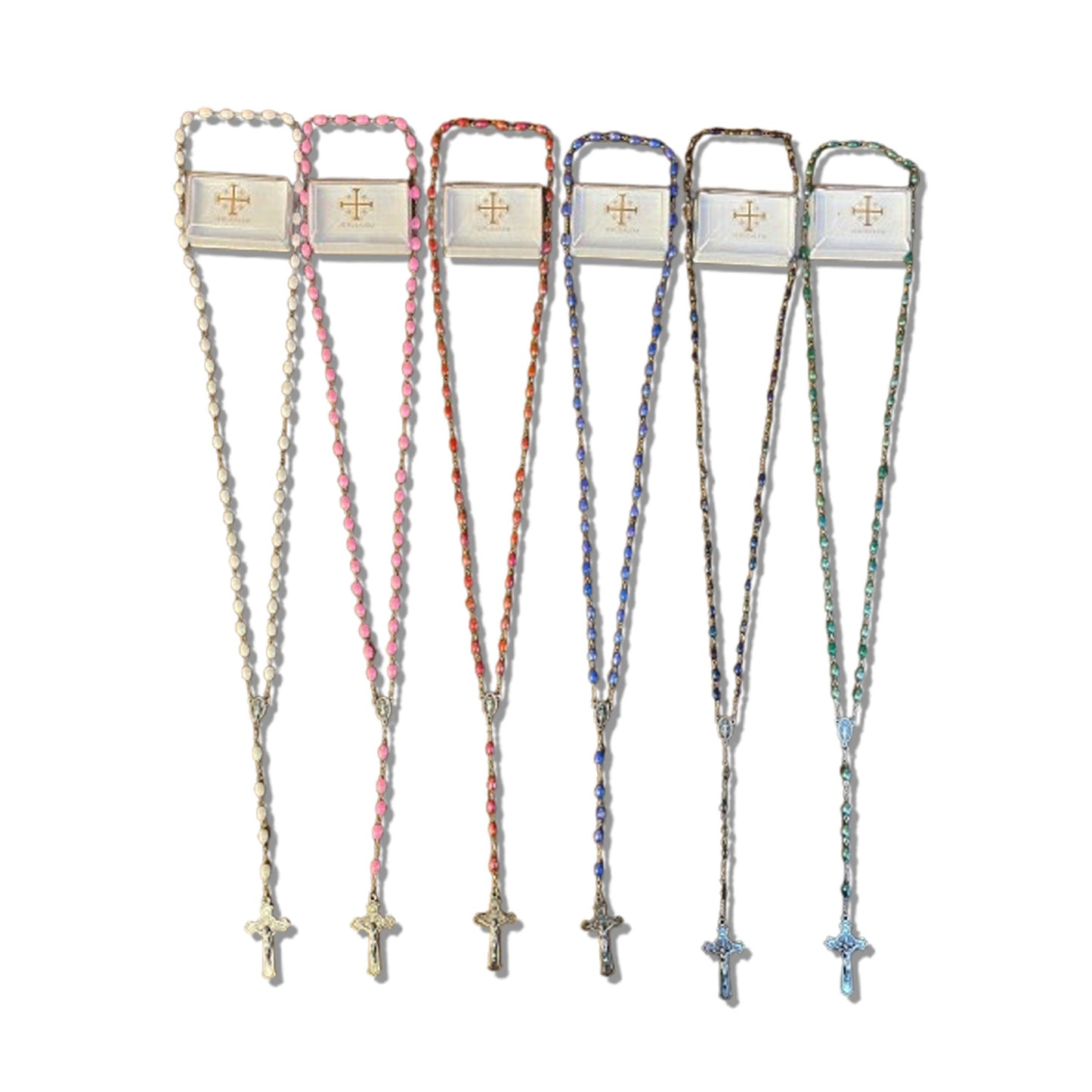 TERÇO PÉROLA NOSSA SENHORA DAS GRAÇAS CRUCIFIXO SÃO BENTO CORES SORTIDAS 06MM  ( 6 UNIDADES)
