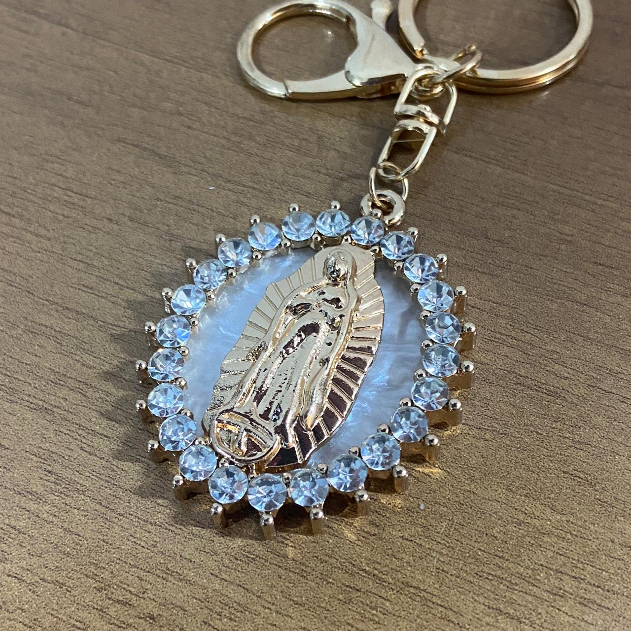CHAVEIRO LUXO NOSSA SENHORA DE GUADALUPE MADREPÉROLA COM STRASS MOD2 (6 UNIDADES)