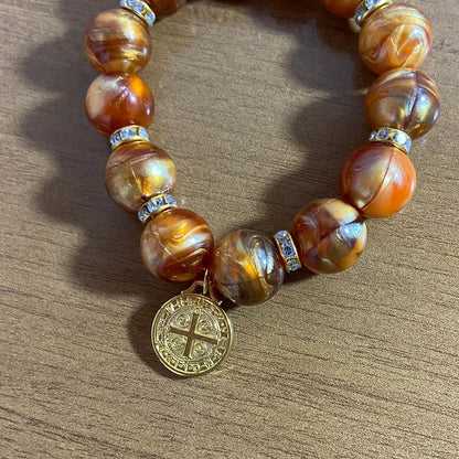 PULSEIRA PÉROLA MEDALHA DE SÃO BENTO 10MM MOD-2 (03 UNIDADES)