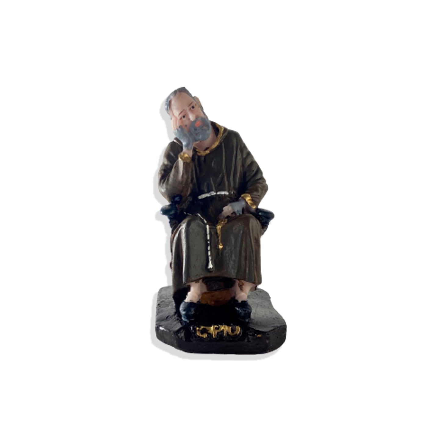 IMAGEM DE RESINA NACIONAL SANTO PADRE PIO SENTADO 10CM (1 UNIDADE)