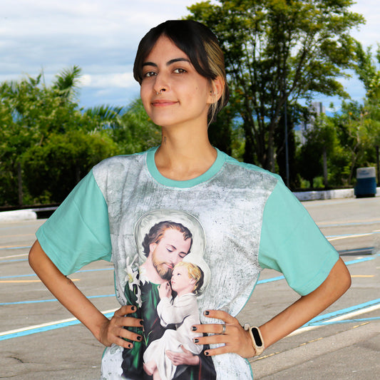 CAMISETA VERDE CLARO SÃO JOSÉ  TAMANHO GG  (1 UNIDADE)