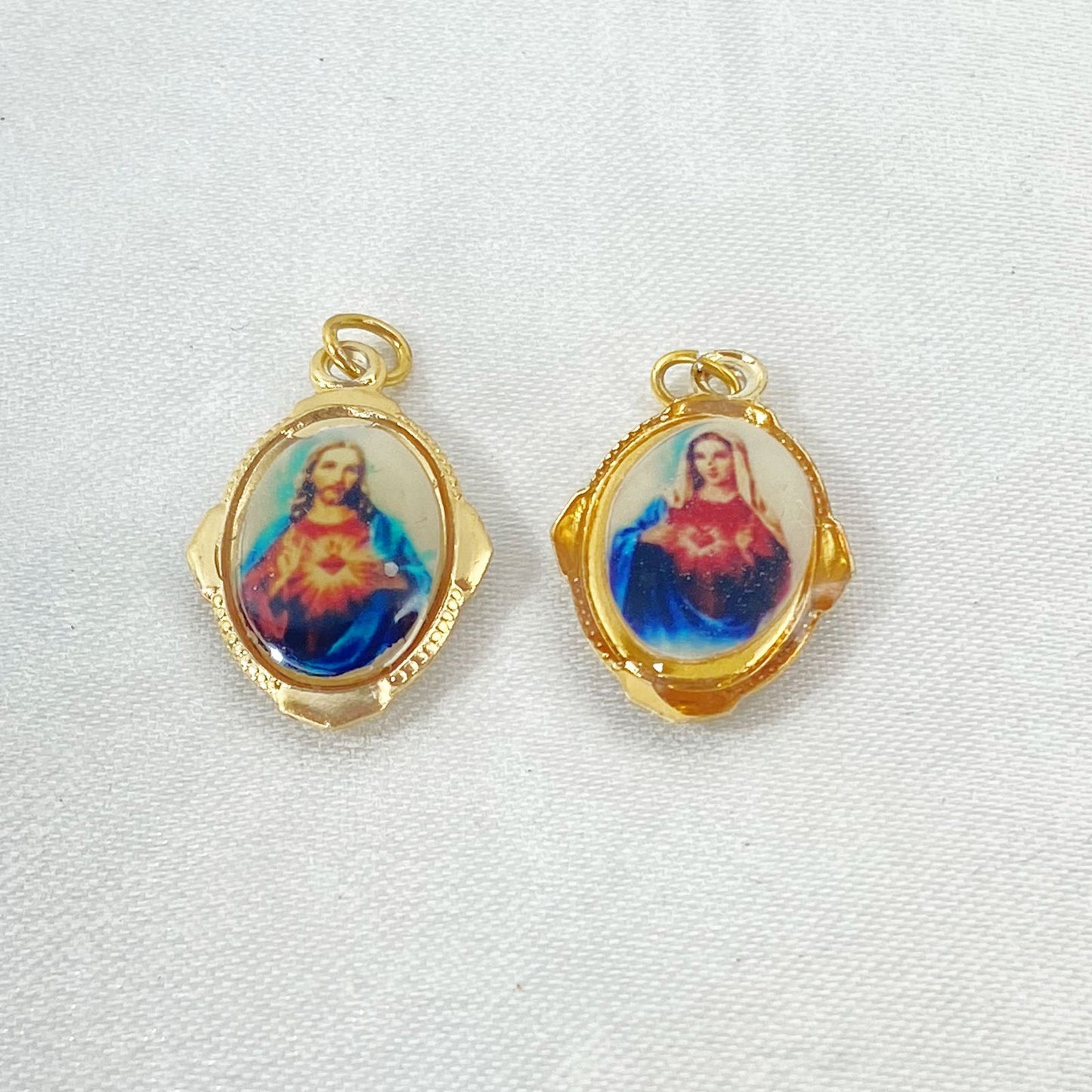MEDALHA ALUMÍNIO SAGRADO CORAÇÃO DE JESUS E IMACULADO CORAÇÃO DE MARIA  (36 UNIDADES)