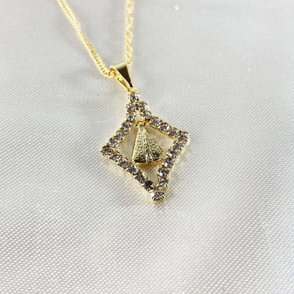 CORRENTE DOURADA NOSSA SENHORA APARECIDA COM STRASS BRANCO (3 UNIDADES)