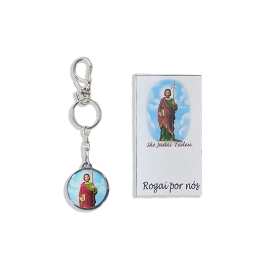 CHAVEIRO METAL DUPLA FACE COM MOSQUETE SÃO JUDAS TADEU (6 UNIDADES)