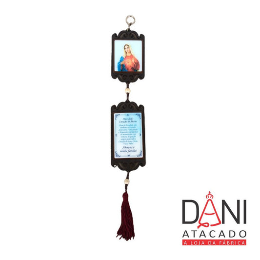 ADORNO DUPLO QUADRADO IMACULADO CORAÇÃO DE MARIA TABACO (1 UNIDADE)